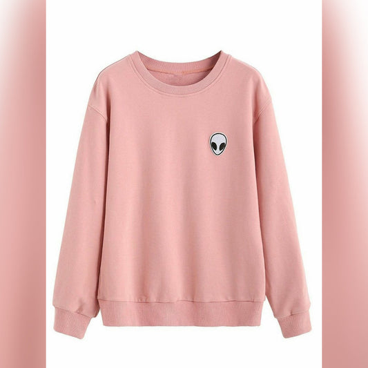Pink Alien Fleece Full Sleeves Pull Over Sweatshirt For Women