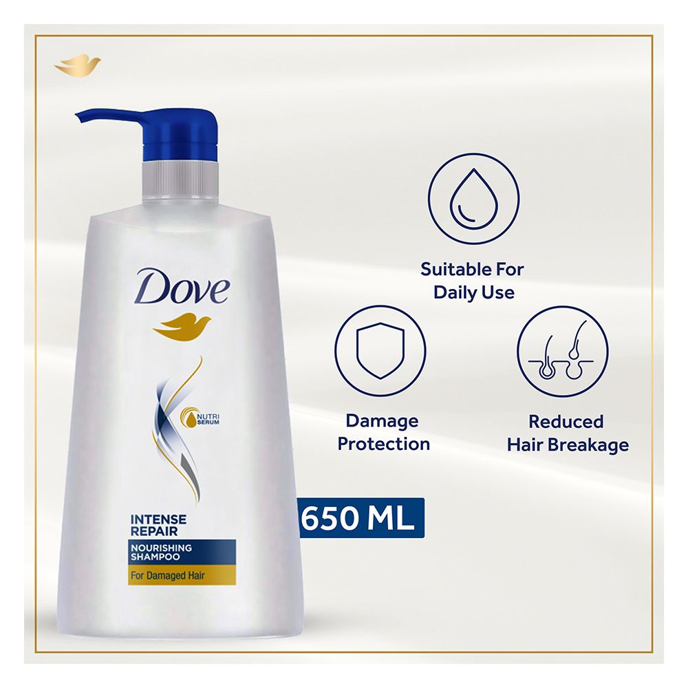 Dove Intense Repair Nourishing Shampoo, For Damaged Hair, 650ml - Front View