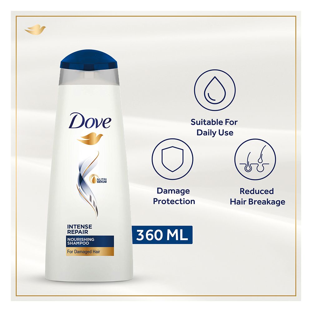 Dove Intense Repair Nourishing Shampoo, For Damaged Hair, 360ml - Front View