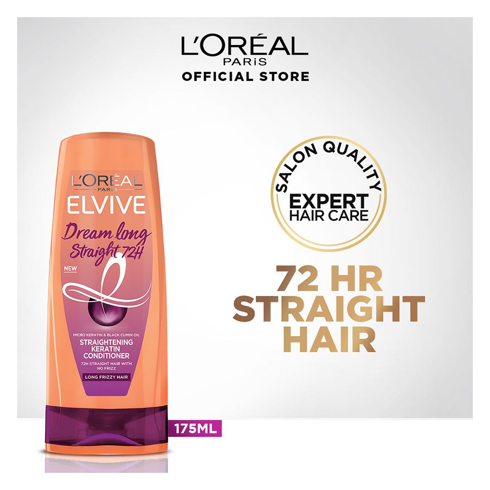 L'Oreal Paris Elvive Dream Long Straight 72H Straightening Keratin Conditioner, 175ml - Front View