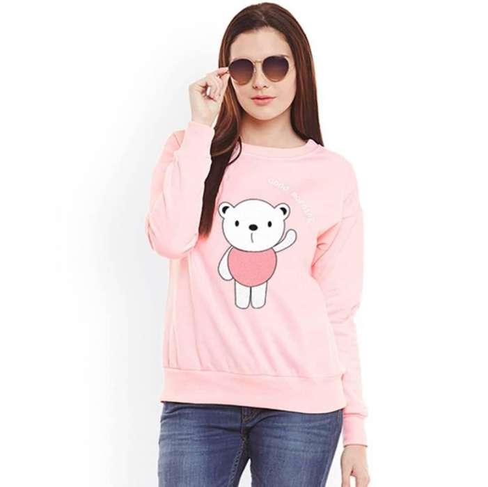 Light Pink Something Meow Print Sweat Shirt SS 89 - AceCart Warm Hooded Sweatshirt in Pink