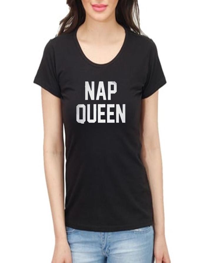 Black Cotton Printed TShirt For Women - Front View - AceCart