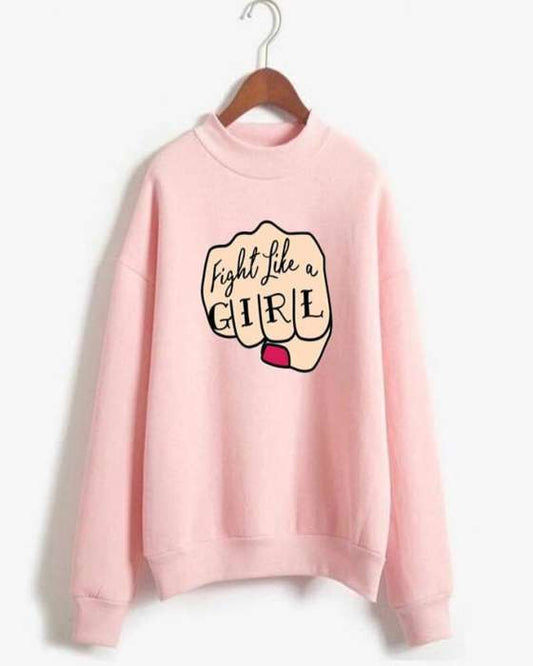 Fight Like a Printed Sweat Shirt For womens 232 - AceCart Warm Hooded Sweatshirt in Pink