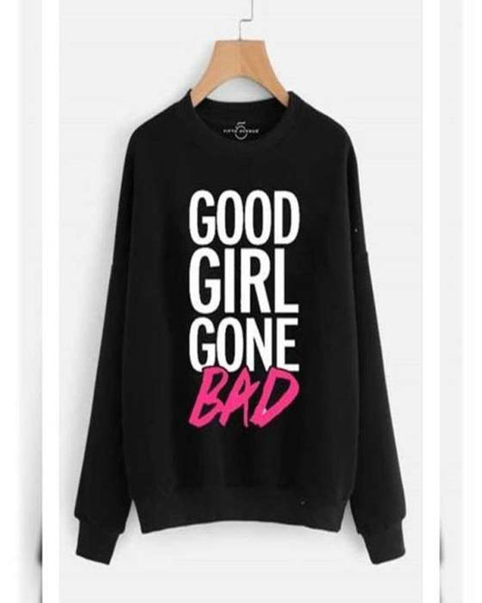 Black GOOD GONE BAD Printed Sweatshirt for womens - AceCart Warm Hooded Sweatshirt in Black
