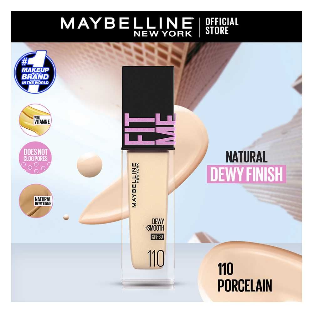 Maybelline New York Fit Me Dewy + Smooth SPF 30 Foundation Pump, 110 Porcelain - Front View