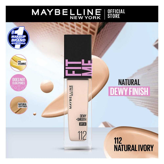 Maybelline New York Fit Me Dewy + Smooth SPF 30 Foundation Pump, 112 Natural Ivory, 30ml - Front View