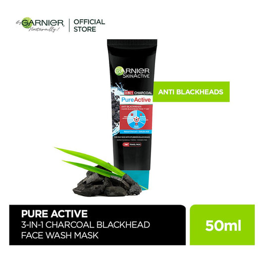 Garnier Skin Active Pure Active Anti-Blackheads 3-In-1 Daily Wash + Scrub + Mask, 50ml -  Front View