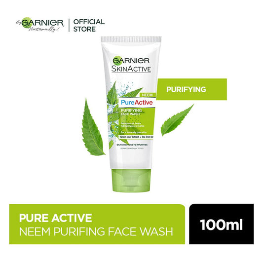 Garnier Skin Active Pure Active Neem Purifying Face Wash, For Normal To Oily Skin, 100ml -  Front View