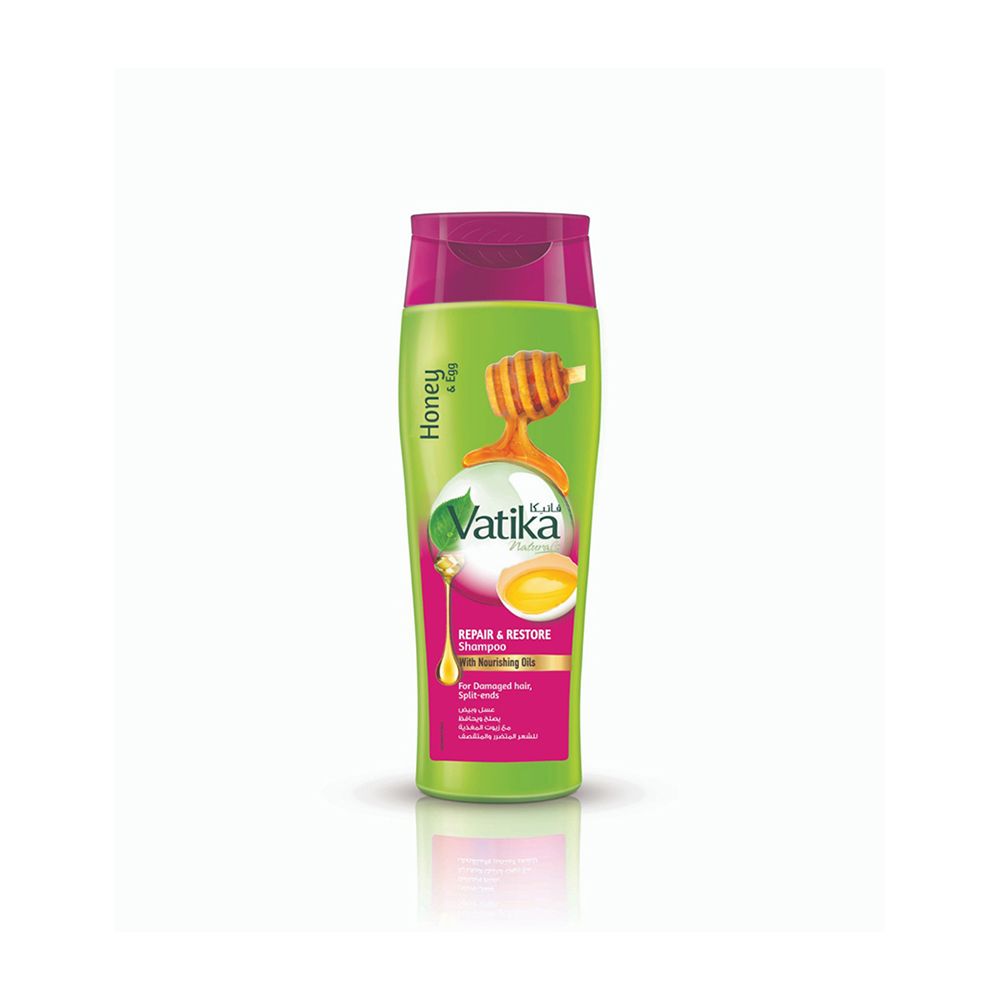 Dabur Vatika Naturals Honey & Egg Repair & Restore Shampoo, For Damaged Hair/Split Ends, 360ml - Front View