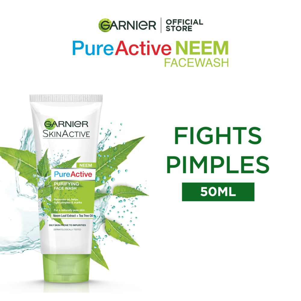 Garnier Skin Active Pure Active Neem Purifying Face Wash, For Normal to Oily Skin 50ml - Dissolve Dirt and Impurities - Front View