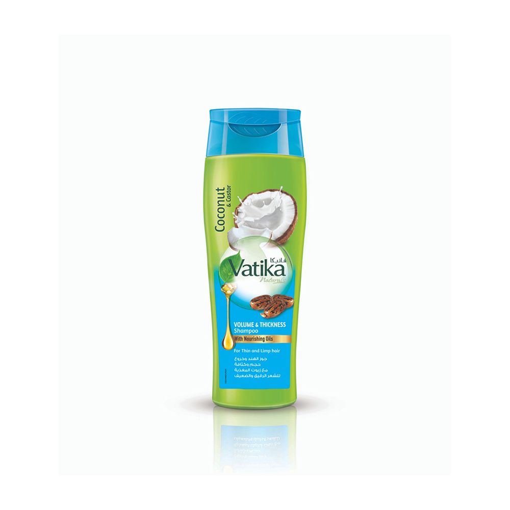 Dabur Vatika Naturals Coconut & Castor Volume And Thickness Shampoo, For Thin & Limp Hair, 185ml - Front View