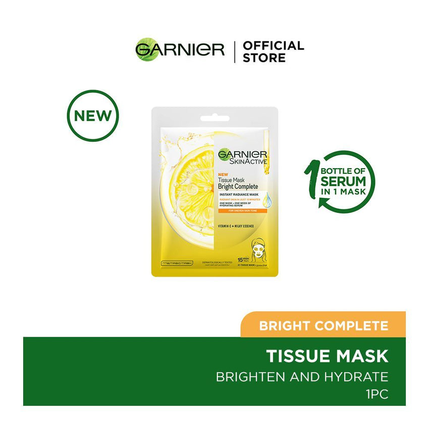 Garnier Skin Active Tissue Mask Bright Complete, Instant Radiance Mask, 28g -  Front View