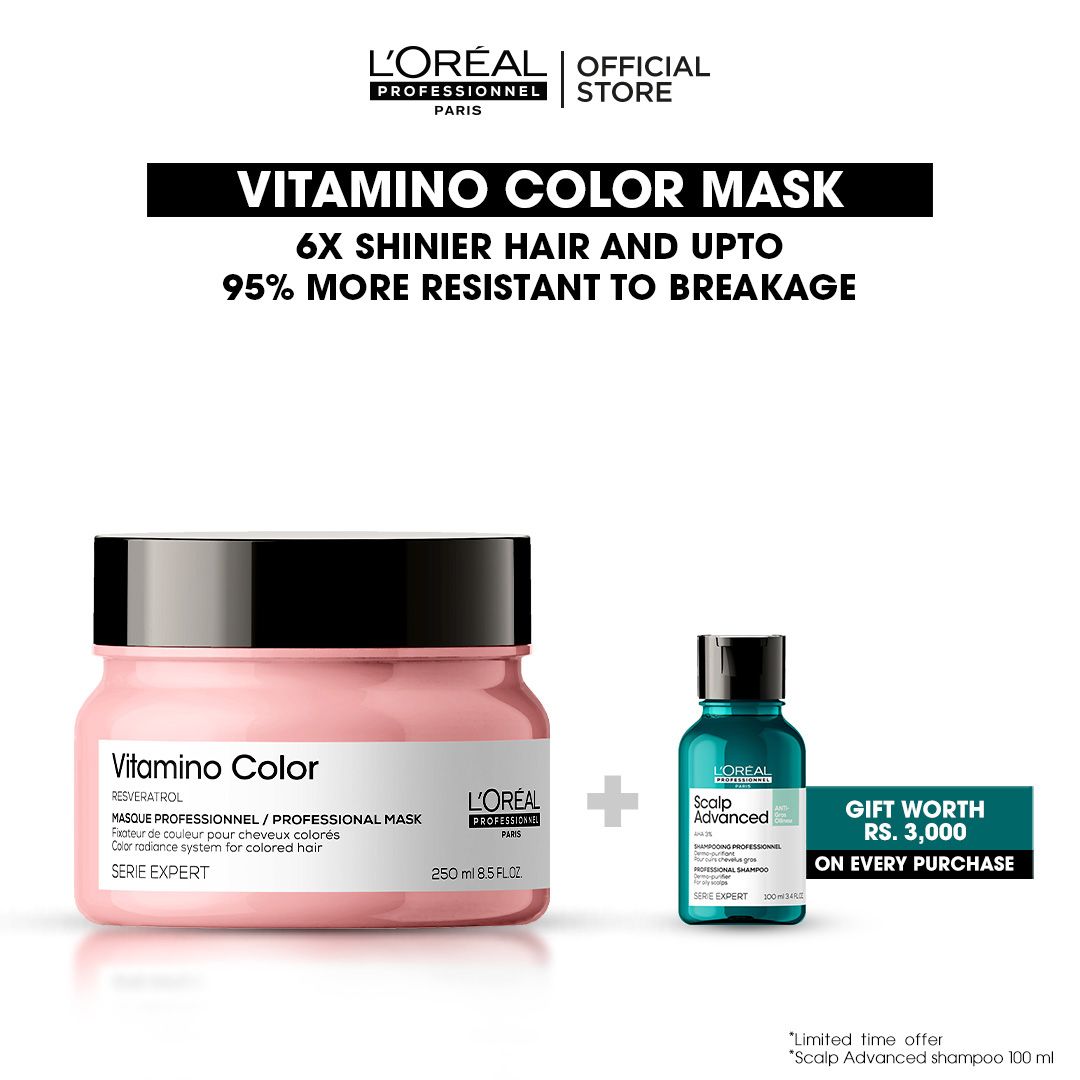 L'Oreal Professionnel Serie Expert Vitamino Color Mask 250 ML - For Color Treated Hair With Resveratrol - Front View