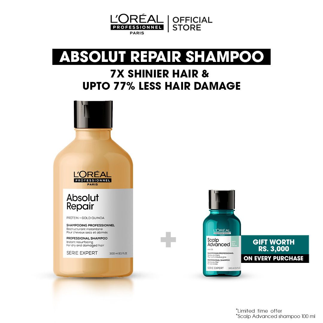 L'Oreal Professionnel Serie Expert Protein + Gold Quinoa Absolut Repair Dry And Damage Hair Shampoo, 300ml - Front View