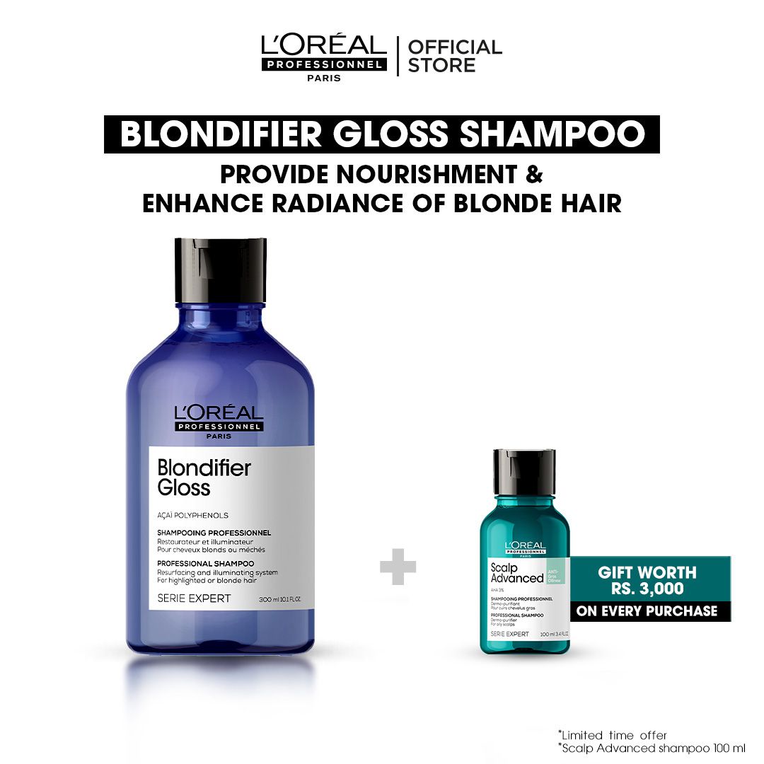 L'Oreal Professionnel Serie Expert Blondifier Shampoo 300 ML - For Highlighted & Bleached Hair With Acai Polyphenols - Front View