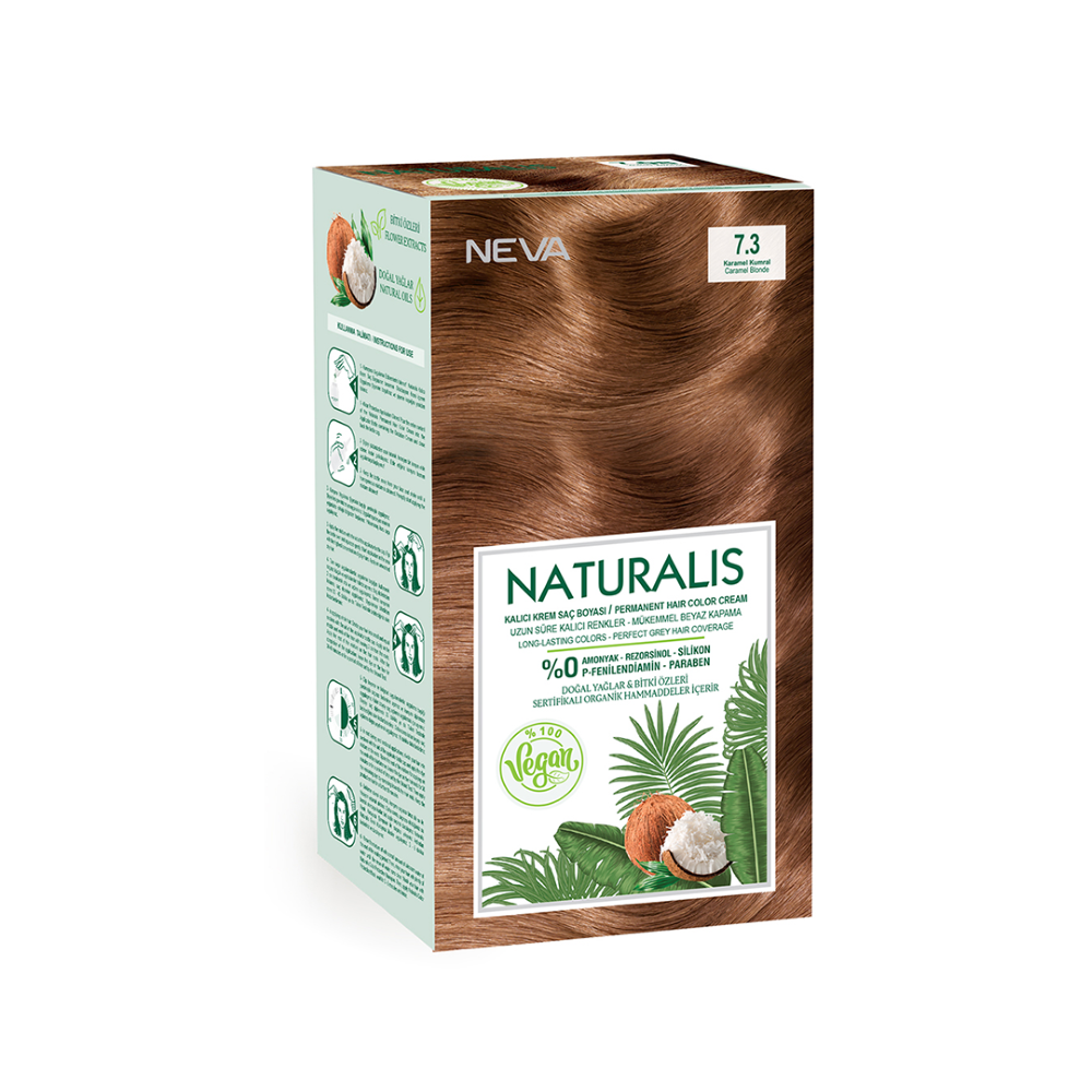 Neva Naturalis Hair Color, 60ml, Kit Pack No. 7.3 Caramel Blonde -  Front View
