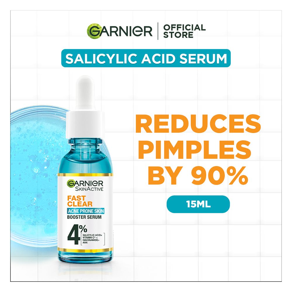 Garnier Skin Active Fast Clear Booster Face Serum, For Acne Prone Skin, With Salicylic Acid, 15ml - Front View