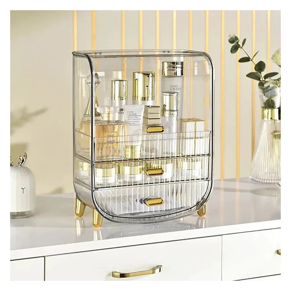 Matrix Desktop Transparent Cosmetic Organizer With Drawers, Large Capacity Makeup Organizer - Front View