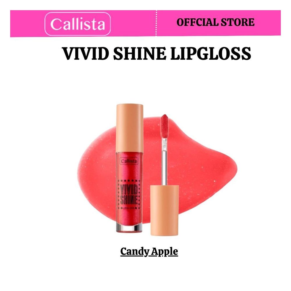 Callista Vivid Shine Lip Gloss, Vegan, Shea Butter, Argan Oil, Vitamin E & Cruelty Free, 4.5ml, 104 Candy Apple - Front View