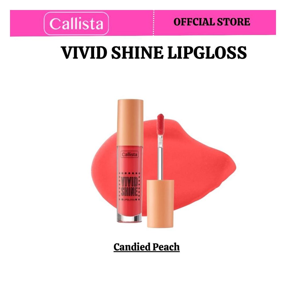 Callista Vivid Shine Lip Gloss, Vegan, Shea Butter, Argan Oil, Vitamin E & Cruelty Free, 4.5ml, 102 Candied Peach - Front View