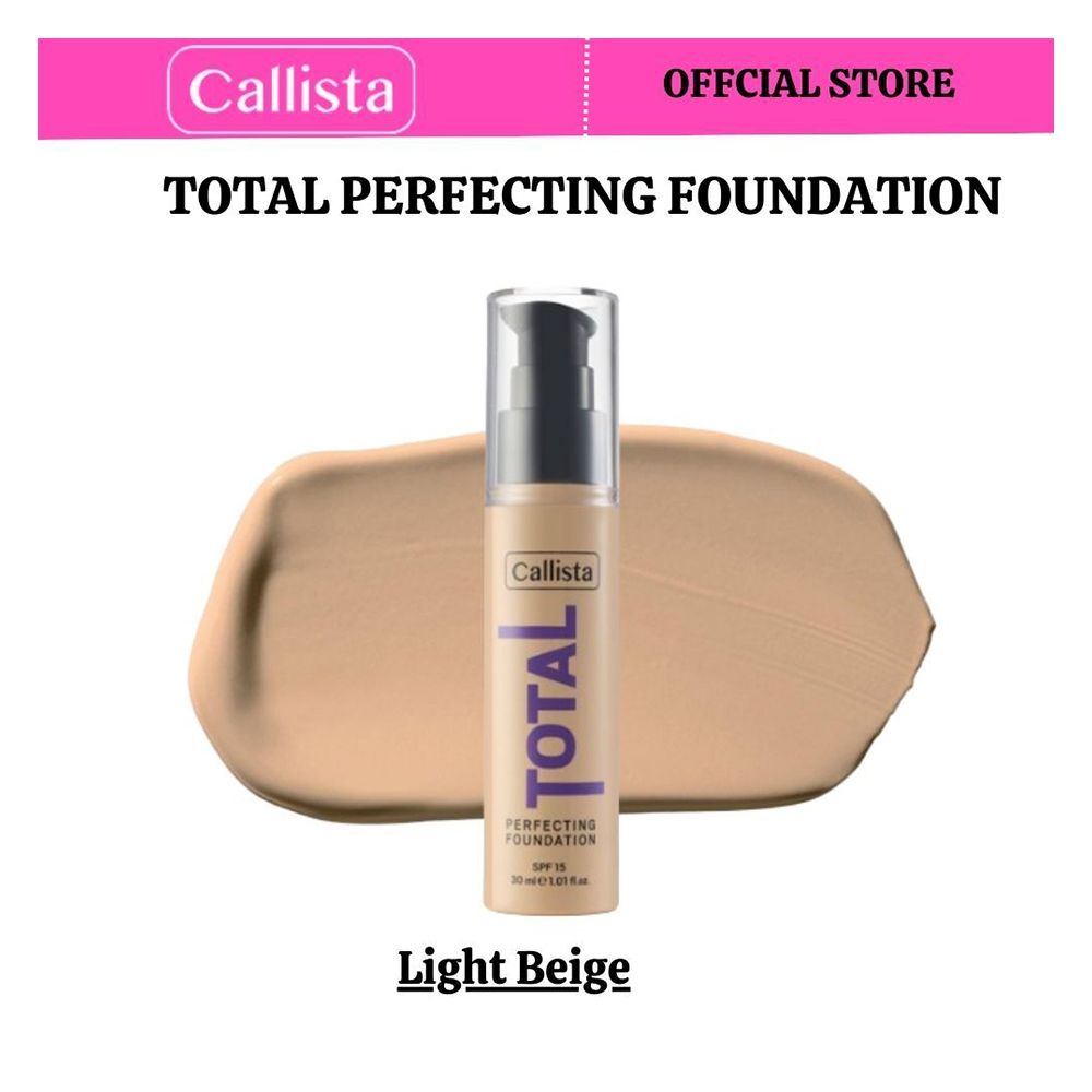 Callista Total Perfecting Foundation, Vegan, SPF 15, Non Comedogenic & Cruelty Free, 30ml, 232 Light Beige - Front View