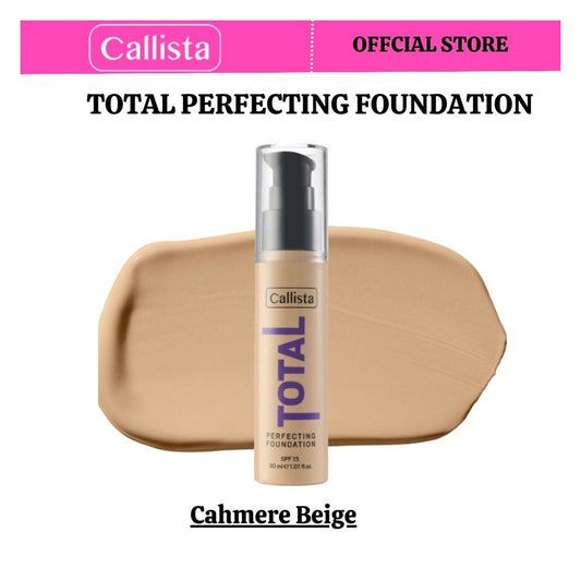 Callista Total Perfecting Foundation, Vegan, SPF 15, Non Comedogenic & Cruelty Free, 30ml, 210 Cashmere Beige - Front View