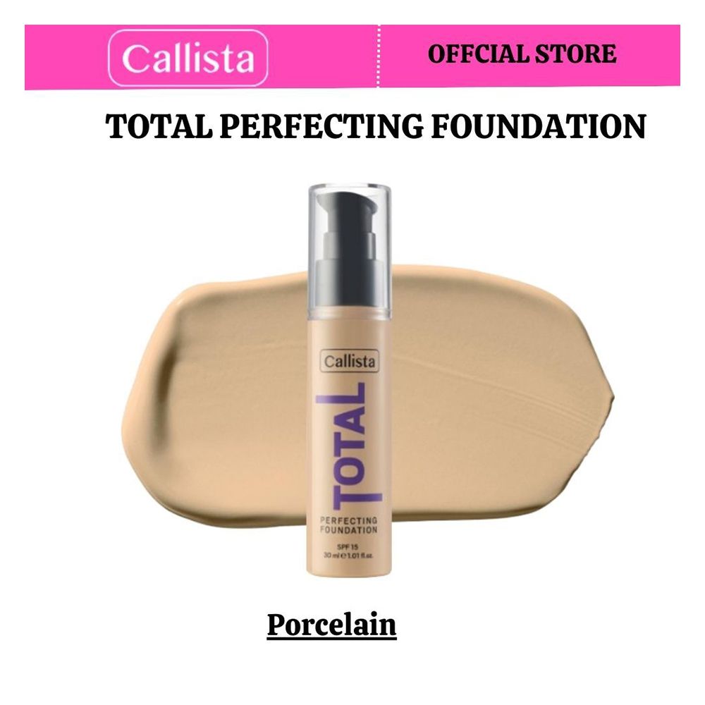 Callista Total Perfecting Foundation, Vegan, SPF 15, Non Comedogenic & Cruelty Free, 30ml, 221 Porcelain - Front View