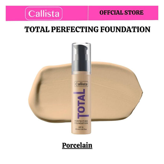 Callista Total Perfecting Foundation, Vegan, SPF 15, Non Comedogenic & Cruelty Free, 30ml, 221 Porcelain - Front View
