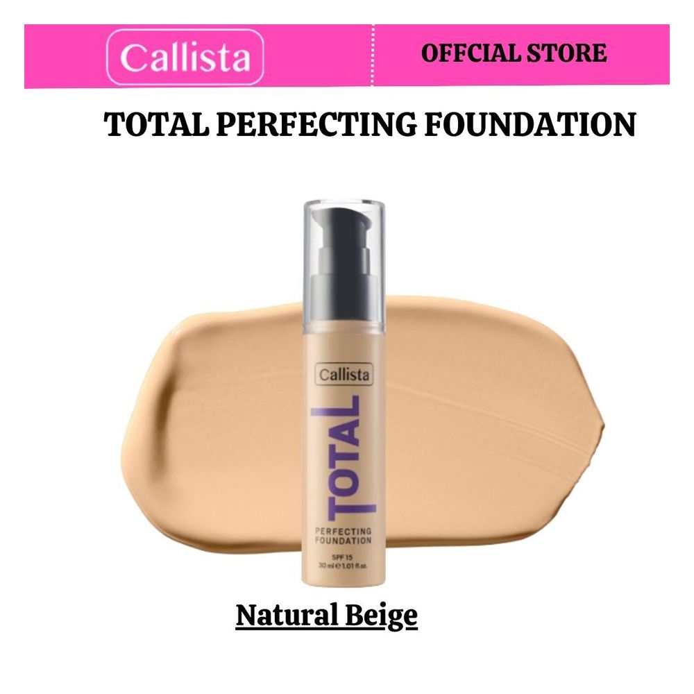 Callista Total Perfecting Foundation, Vegan, SPF 15, Non Comedogenic & Cruelty Free, 30ml, 220 Natural Beige - Front View