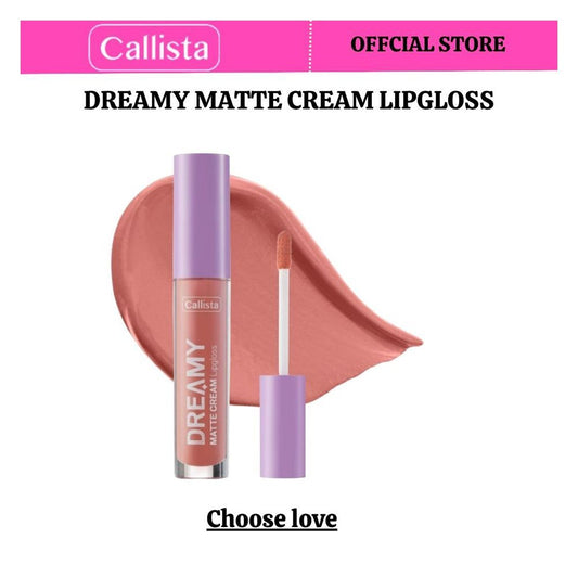 Callista Dreamy Matte Cream Lip Gloss, Vegan, Macadamia Oil, Vitamin E & Cruelty Free, 4ml, 201 Choose Love - Front View