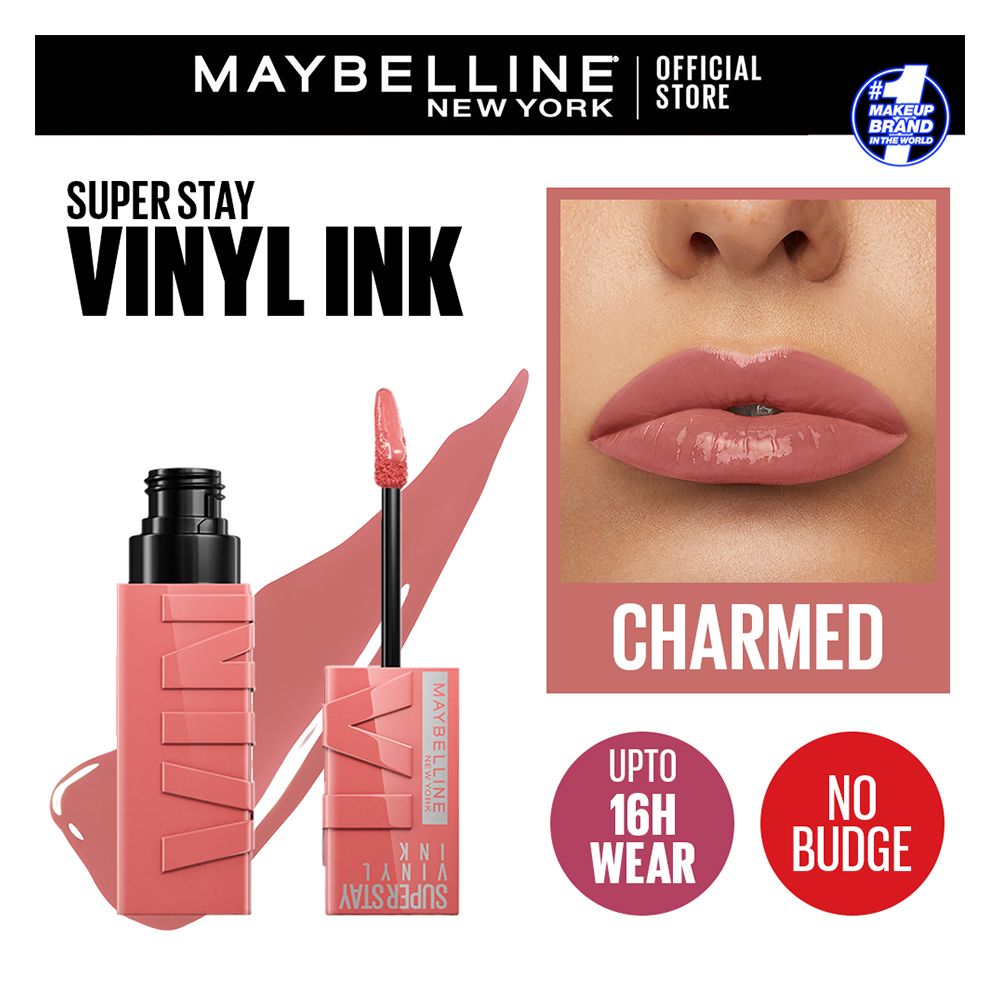 Maybelline New York Superstay Vinyl Ink Longwear Liquid Lipstick, 4.2ml, 100 Charmed - Front View