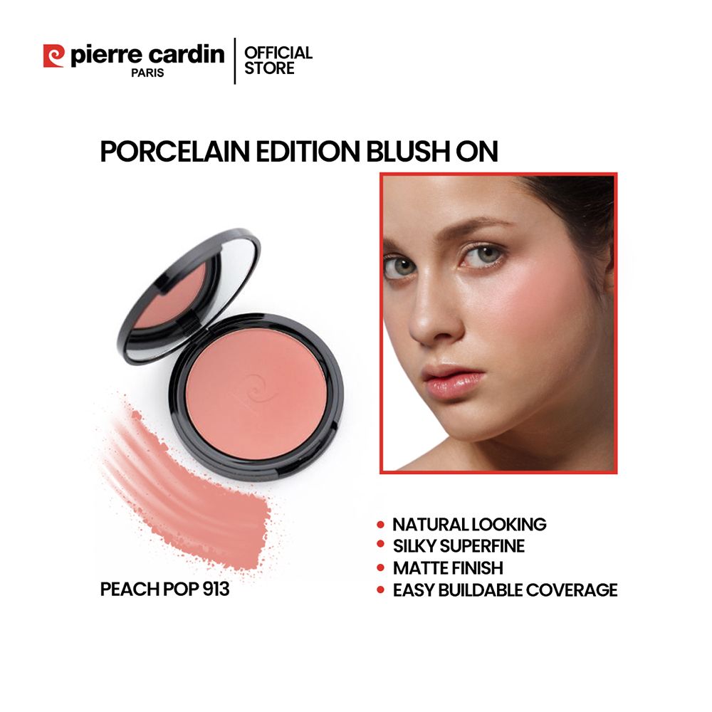 Pierre Cardin Paris Porcelain Edition Blush On, Natural Soft & Blendable, Silky Superfine Powder, 13g, Peach Pop 913 - Front View