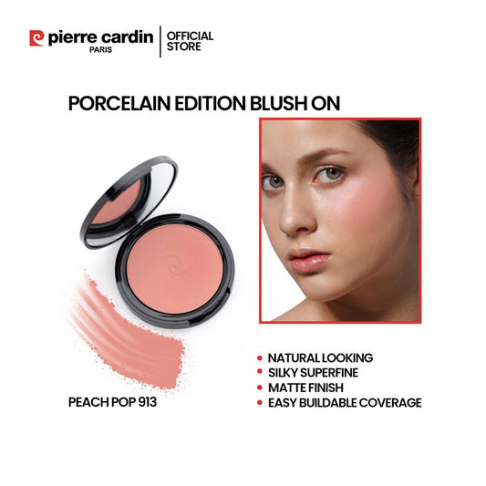 Pierre Cardin Paris Porcelain Edition Blush On, Natural Soft & Blendable, Silky Superfine Powder, 13g, Peach Pop 913 - Front View
