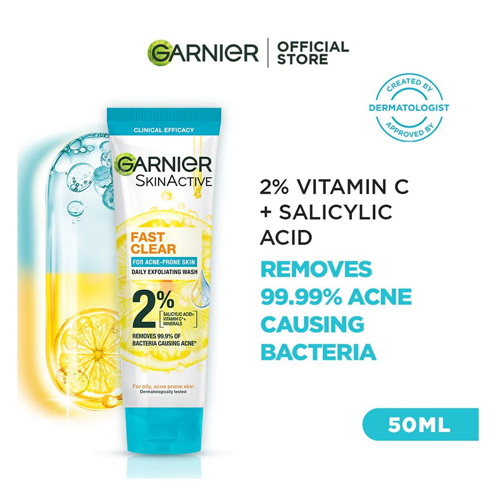 Garnier Fast Clear Facewash, For Acne Prone Skin, 50ml - Front View