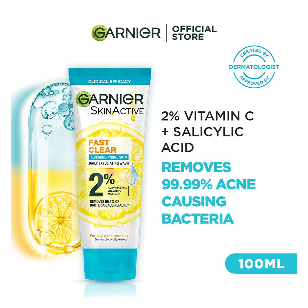 Garnier Fast Clear Facewash, For Acne Prone Skin, 100ml - Front View