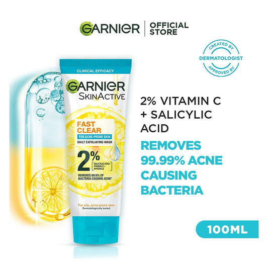 Garnier Fast Clear Facewash, For Acne Prone Skin, 100ml - Front View