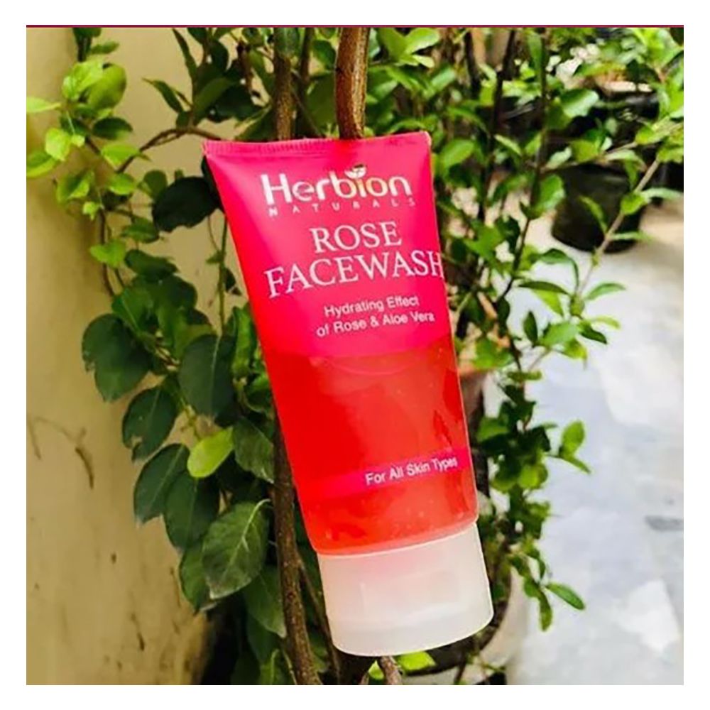 Herbion Rose and Aloe Vera Hydrating Face Wash, For All Skin Types, 100ml - Front View