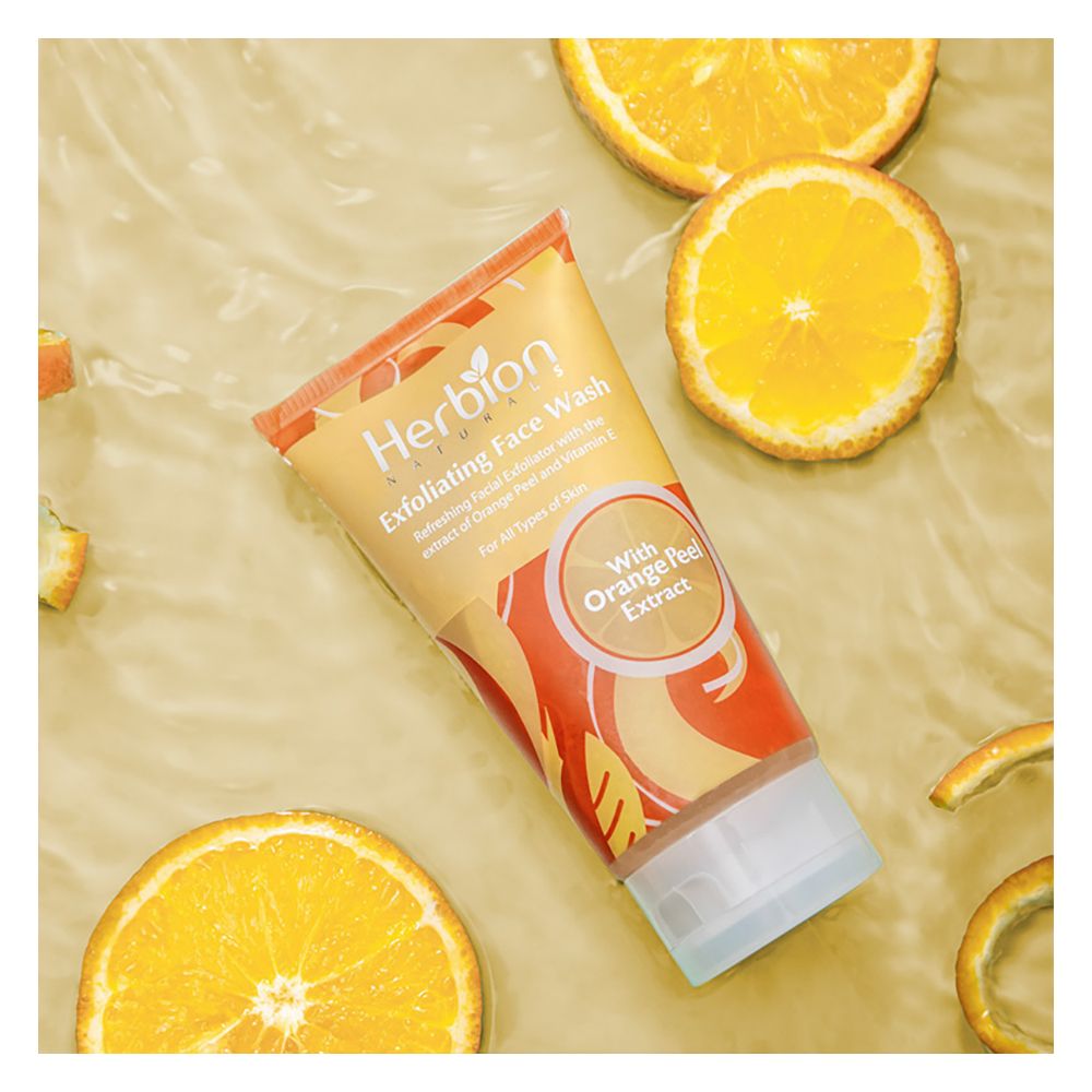 Herbion Orange Exfoliating Face Wash With Peppermint Oil and Vitamin E, For All Skin Types, 100ml - Front View