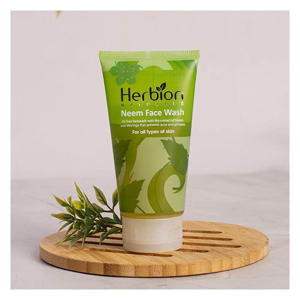 Herbion Anti Acne Neem Face Wash With Moringa and Aloe Vera, For All Skin Types, 100ml - Front View