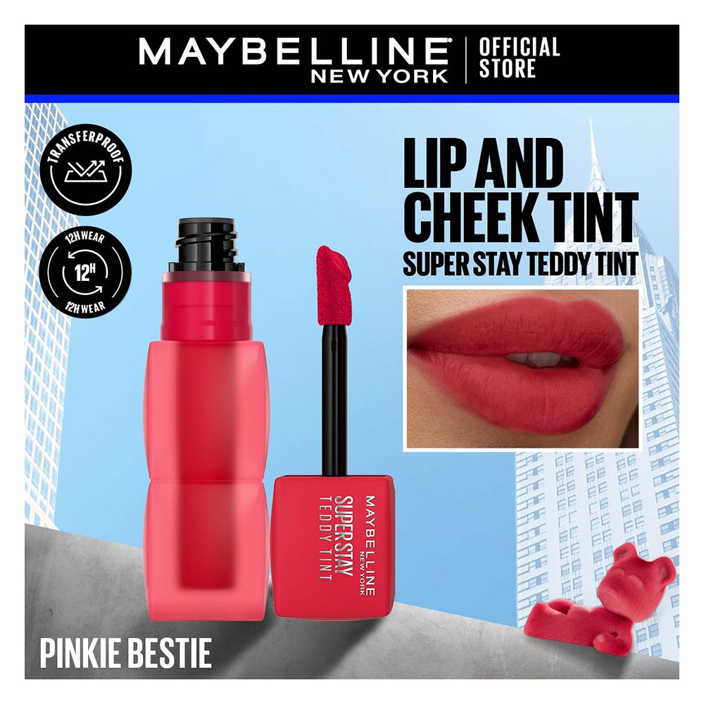 Maybelline New York Superstay Teddy Tint, Lip and Cheek Color, 5ml, 65 Pink Bestie - Front View