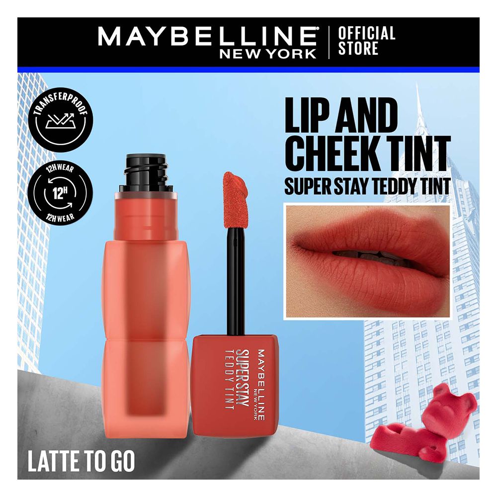 Maybelline New York Superstay Teddy Tint, Lip and Cheek Color, 5ml, 75 Latte To Go - Front View