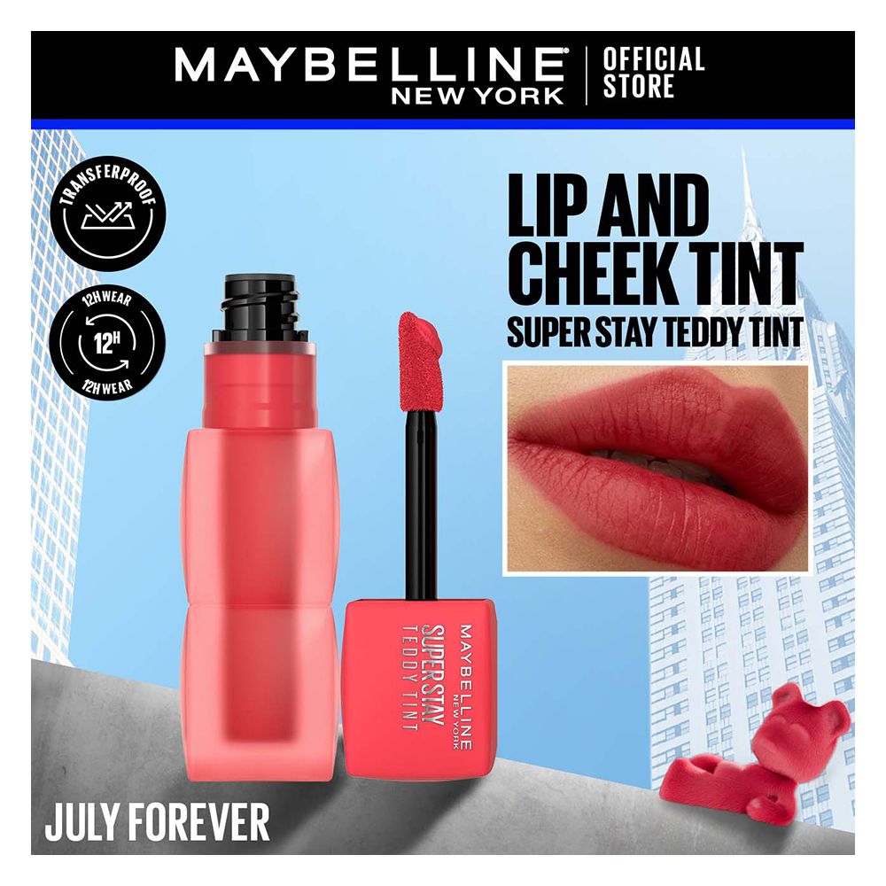 Maybelline New York Superstay Teddy Tint, Lip and Cheek Color, 5ml, 35 July Forever - Front View