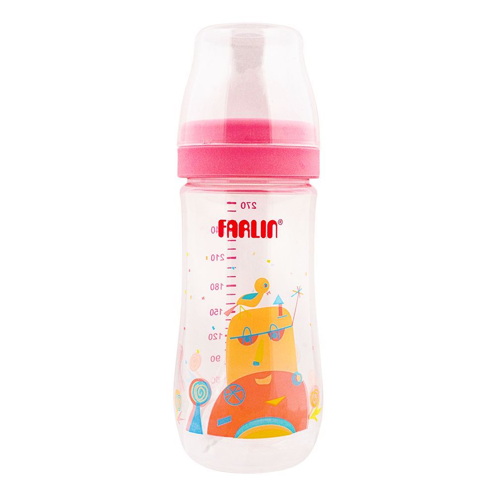 Farlin Silky PP Wide Neck Feeding Bottle, 3m+, 270ml/0oz, Pink, AB-42016-G - Front View
