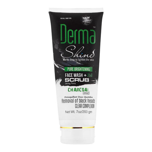 Derma Shine Pure Whitening Charcoal Extract 2-In-1 Face Wash + Scrub, 200g - Front View