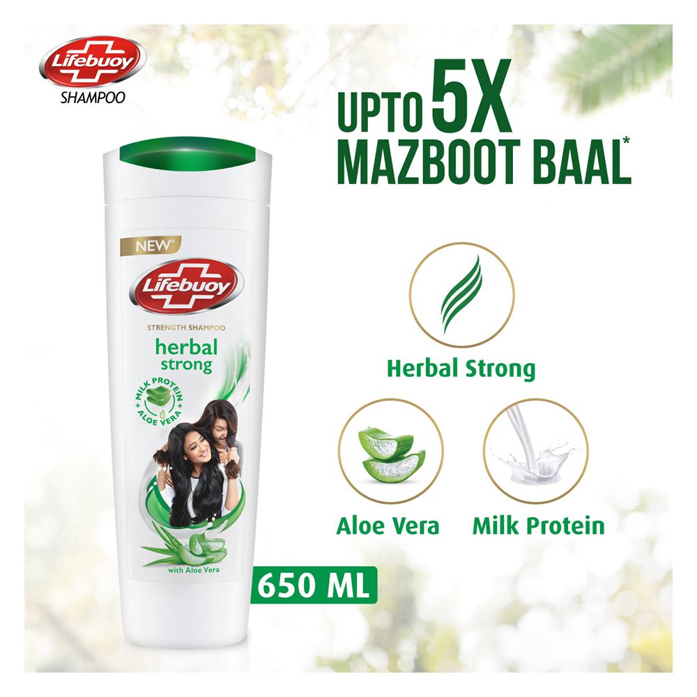 Lifebuoy Herbal Strong Milk Protein + Aloe Vera Strength Shampoo, 650ml - Front View