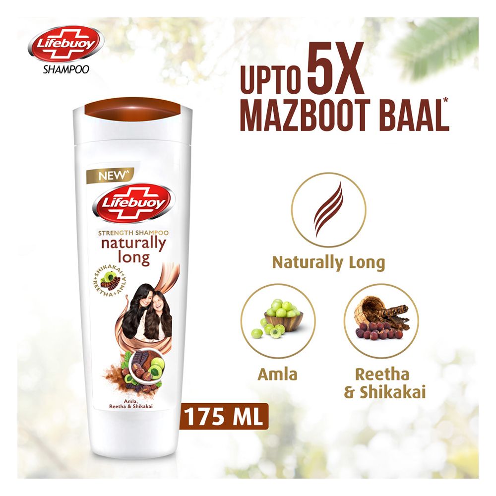 Lifebuoy Naturally Long Amla Reetha & Shikakai Strength Shampoo, 175ml - Front View