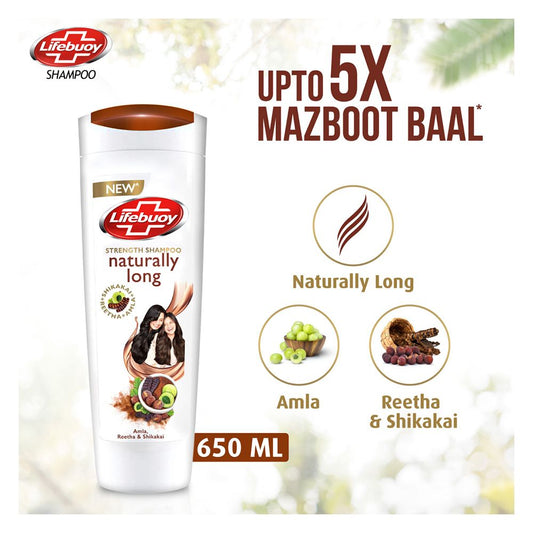 Lifebuoy Naturally Long Amla Reetha & Shikakai Strength Shampoo, 650ml - Front View
