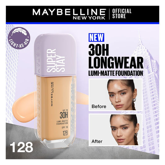 Maybelline New York Superstay Lumi Matte Liquid Foundation With SPF-16, 30H Weightless Longwear, 30ml, 128 - Front View