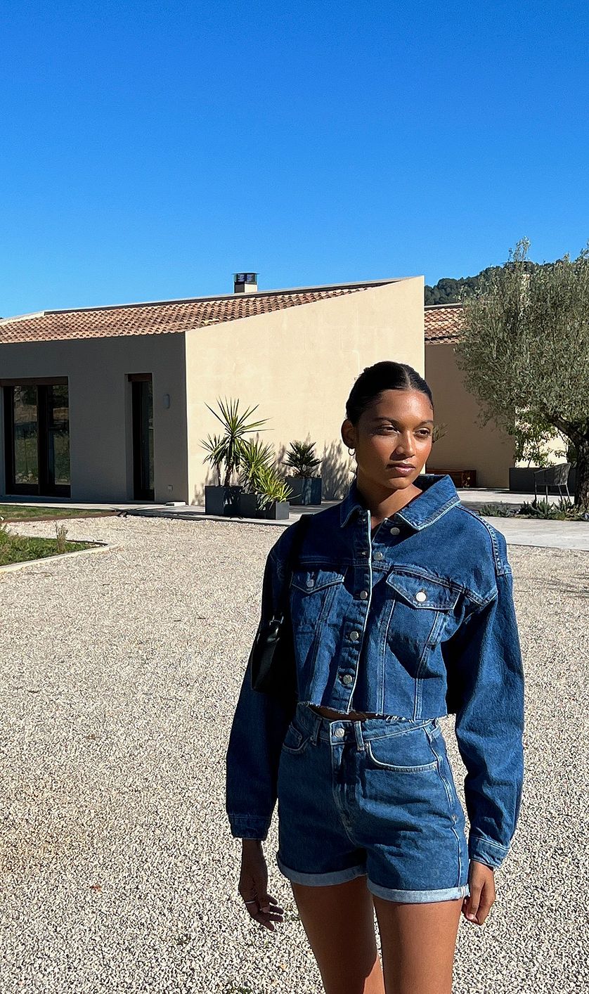 Fold Up Mom Shorts Blue - Left View - AceCart