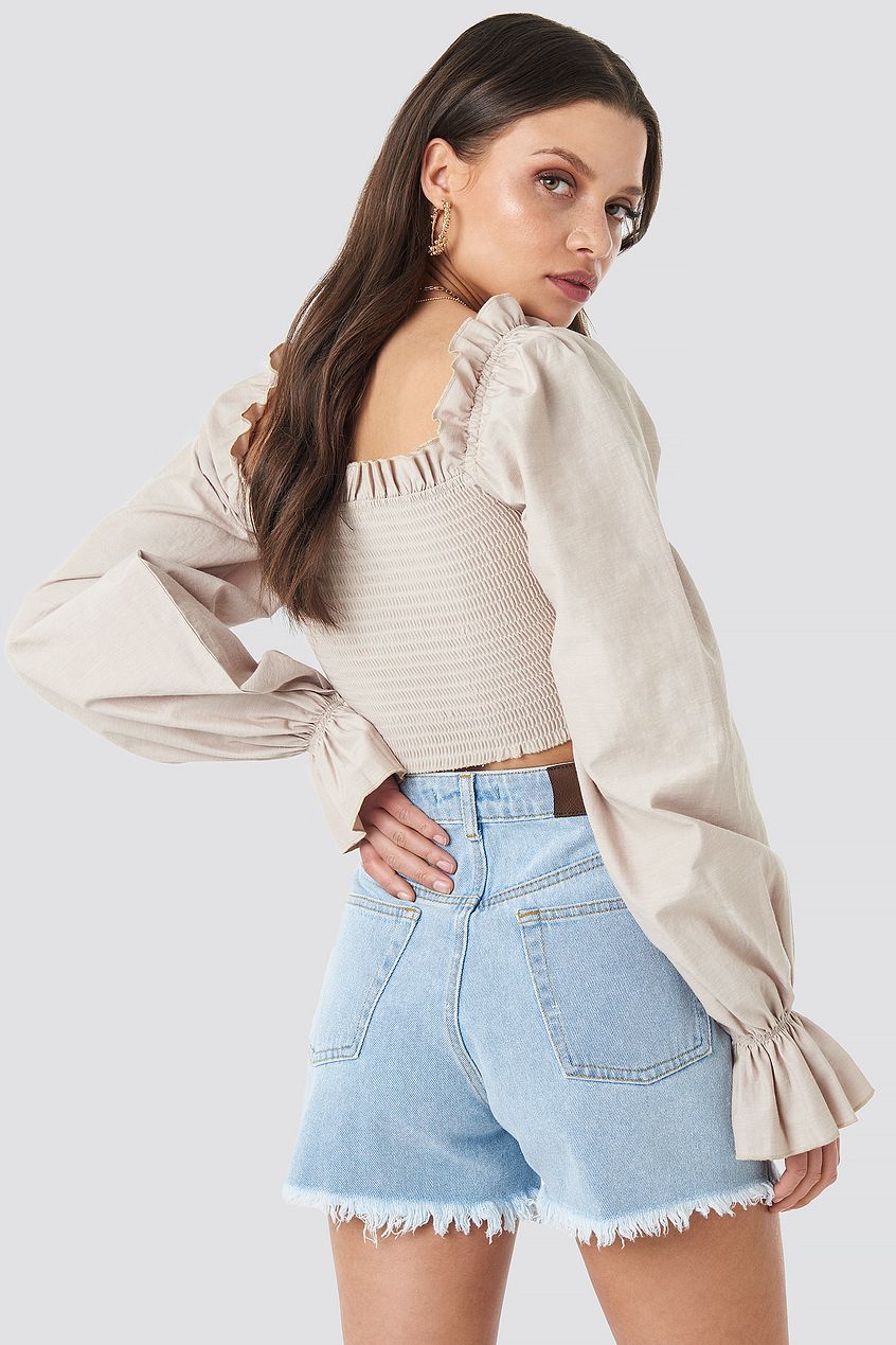 High Waist Raw Hem Denim Shorts Blue - Back View - AceCart